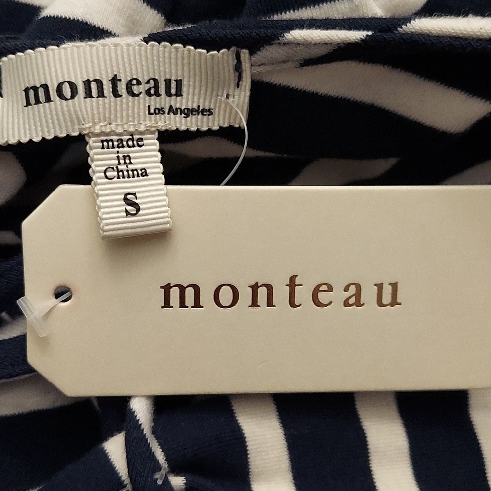 MONTEAU Navy and White Striped Sleeveless Jumper With Waist Sash - Picture 10 of 11